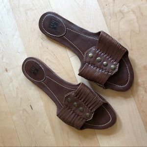 Frye Brown Leather Slide Sandals